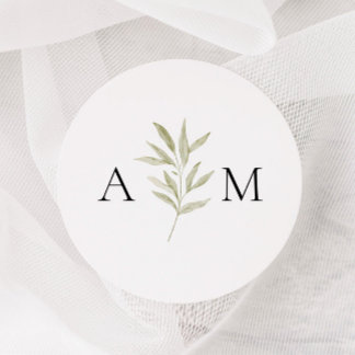 Simple Branch Monogram Wedding  Classic Round Sticker