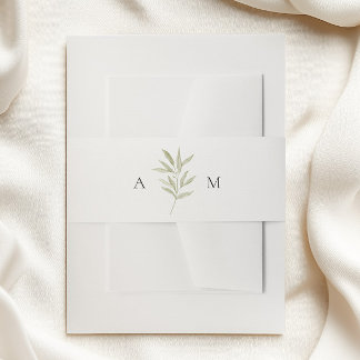 Simple Branch Monogram Wedding  Invitation Belly Band