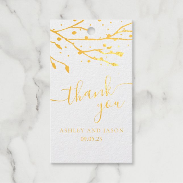 Simple Branch Thank You Foil Gift Tag (Front)