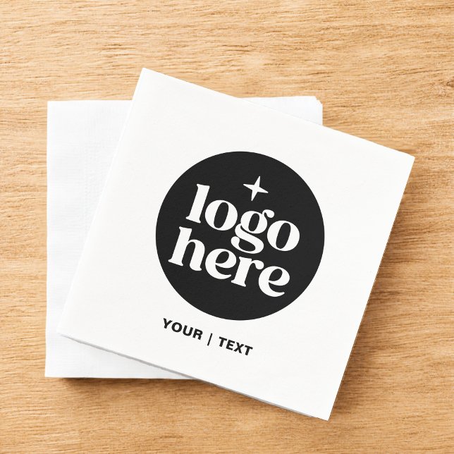 Simple Branded Custom Text Logo Napkin (Standard white cocktail napkins are shown. Add your own logo and text, and choose a napkin style.)