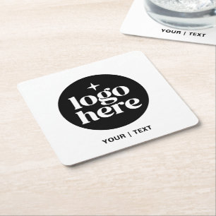 Simple Branded Custom Text & Logo Square Paper Coaster