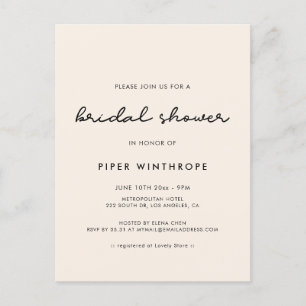 Simple bridal shower invitation postcard