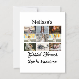 Simple Bridal Shower personalised 9 Photo Collage Magnetic Invitation