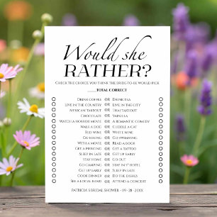 Simple Bridal Shower Would She Rather Game card