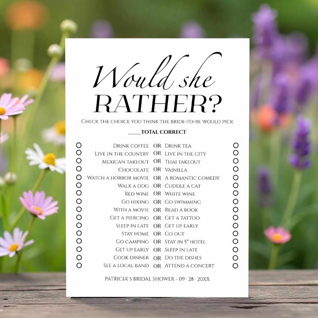 Simple Bridal Shower Would She Rather Game card (Creator Uploaded)