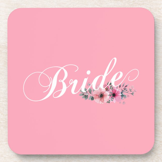 Simple Bride Floral Calligraphy | Coaster (Front)