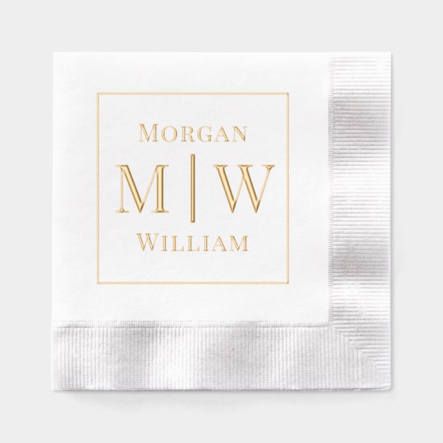 Simple Bride Groom Wedding 2 Initial Names VSF Foil Napkins (Front)