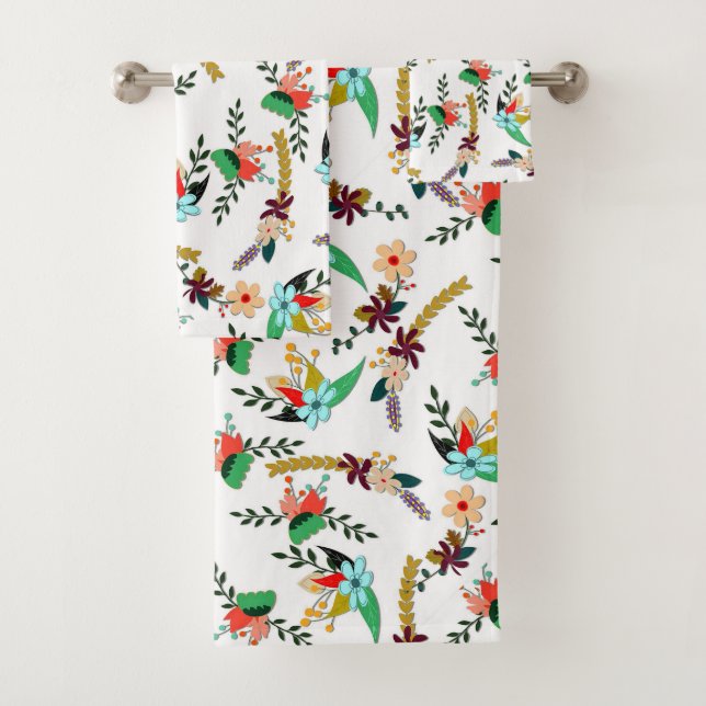 Simple Bright Floral Pattern Bath Towel Set (Insitu)