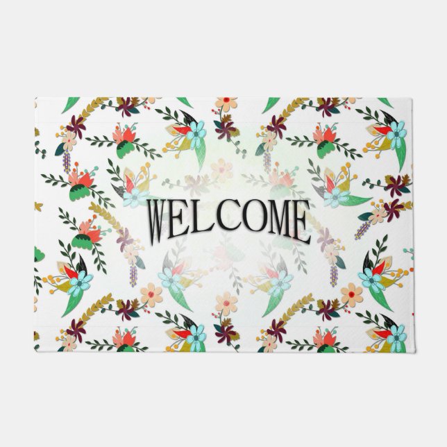 Simple Bright Floral Pattern Welcome Doormat (Front)