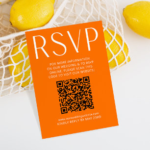 Simple Bright Orange Wedding RSVP Online QR Code Card