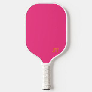 Simple Bright Pink and Orange Monogram Pickleball Paddle