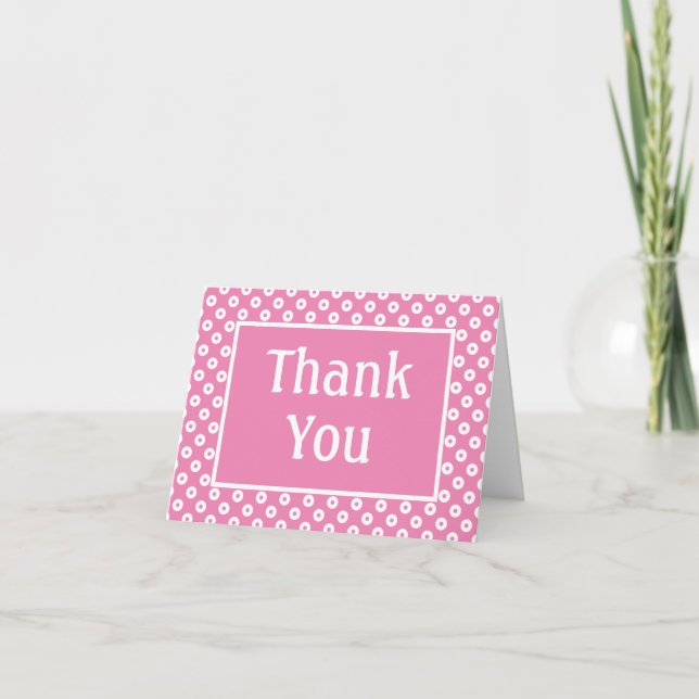 Simple Bright Pink Polka-Dotted Thank You Card (Front)