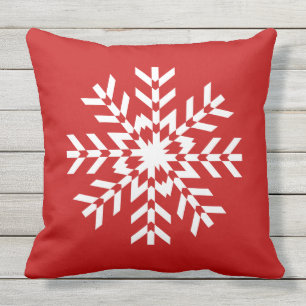 Simple Bright Red and White Christmas Snowflake Cushion