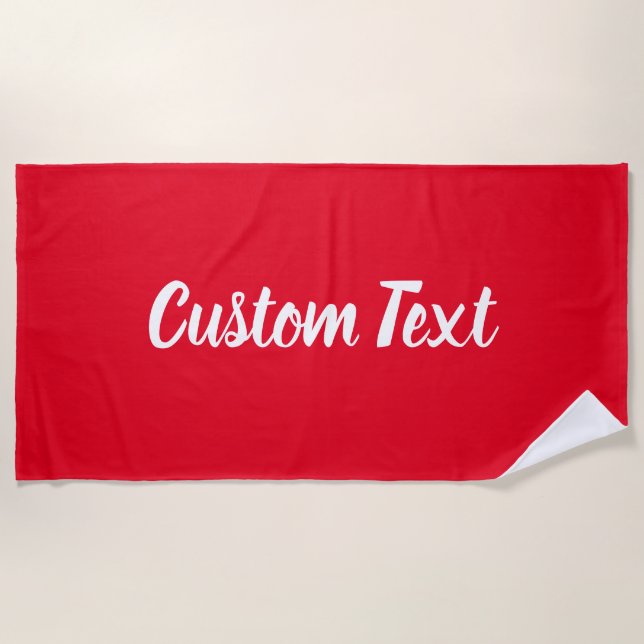 Simple Bright Red and White Script Text Template Beach Towel (Front)