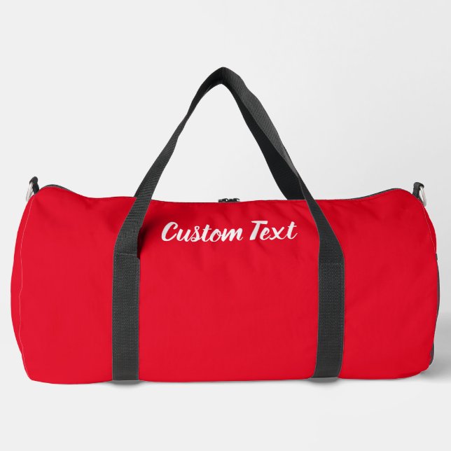 Simple Bright Red and White Script Text Template Duffle Bag (Front)