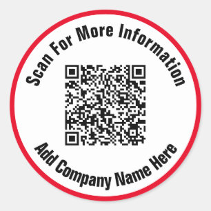 Simple Bright Red and White Text Scan QR Code  Classic Round Sticker