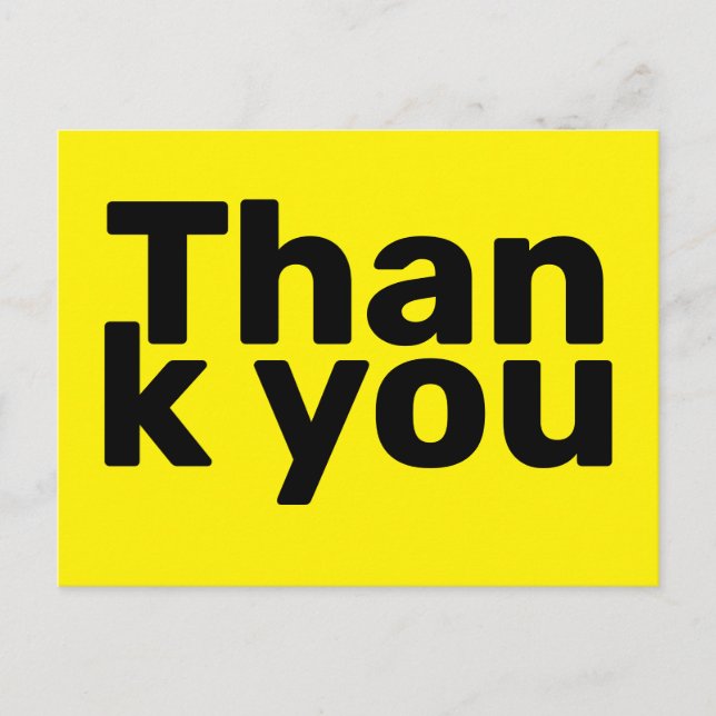 Simple Bright Yellow Bold Modern Vibrant Thank You Postcard (Front)