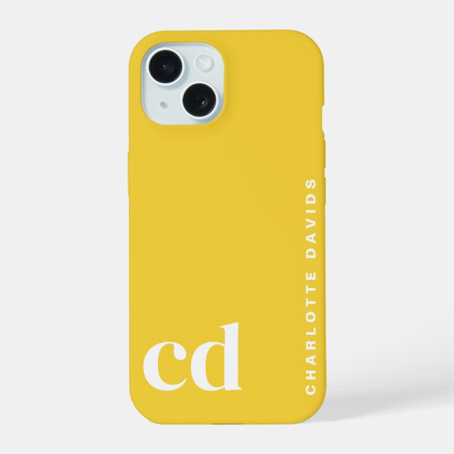 Simple Bright Yellow Monogram  iPhone 15 Case (Back)