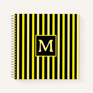 Simple Bright Yellow Striped Initial Notebook