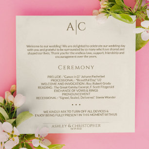 Simple Bronze & Gold Monogram Wedding Ceremony Program