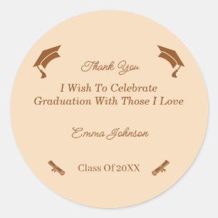 Simple Brown And Beige Customised Graduation Classic Round Sticker
