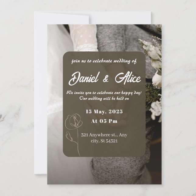 Simple brown and beige wedding invitation (Front)