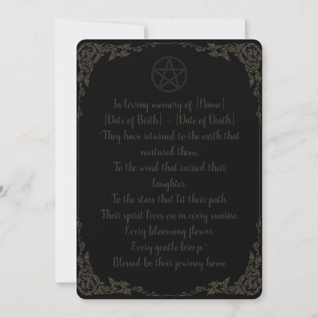 Simple Brown and Black Pagan Funeral  Invitation (Back)