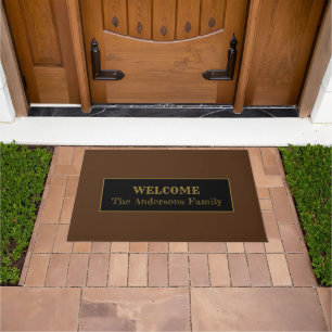 Simple Brown and Gold Welcome  Doormat