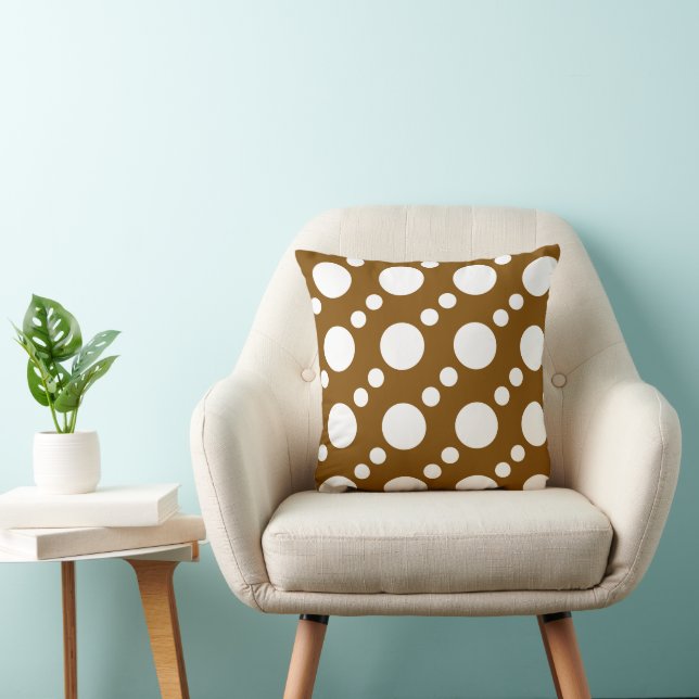 Simple Brown and White Big & Little Dots Pattern Cushion (Chair)