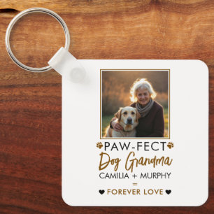 Simple Brown & Black Text Dog Grandma Photo Key Ring