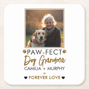 Simple Brown & Black Text Dog Grandma Photo Square Paper Coaster