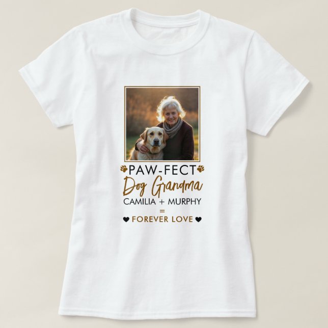 Simple Brown & Black Text Dog Grandma Photo T-Shirt (Design Front)