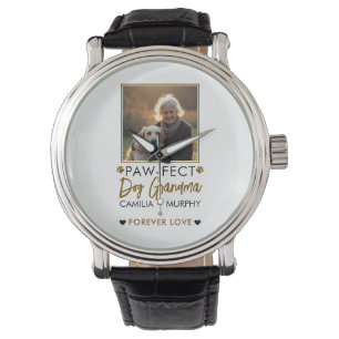 Simple Brown & Black Text Dog Grandma Photo Watch