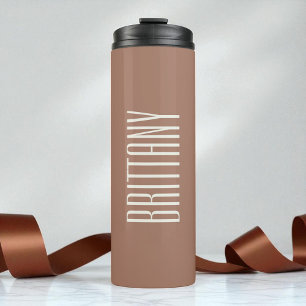 Simple Brown Bridesmaid Custom Name Minimalist Thermal Tumbler