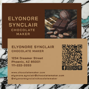 Simple Brown Chocolate Maker Photo Social QR Code  Business Card