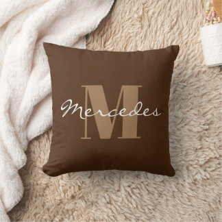 Simple Brown Custom  Personalised Calligraphy Name Cushion