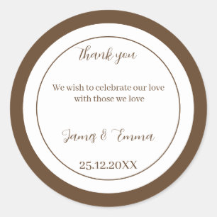 Simple Brown Customised Wedding Classic Round Sticker