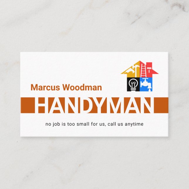 Simple Brown Handyman Striped Layer Business Card (Front)
