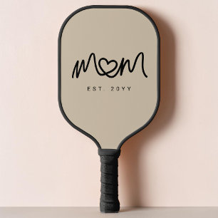 Simple Brown Heart Script Mum Established Est Pickleball Paddle