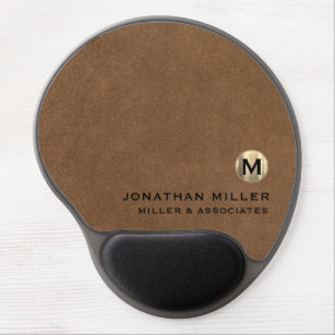 Simple Brown Leather Gold Initial Logo Gel Mouse Pad