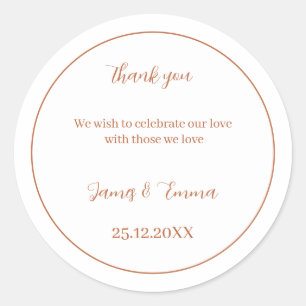 Simple Brown Personalised Wedding Classic Round Sticker