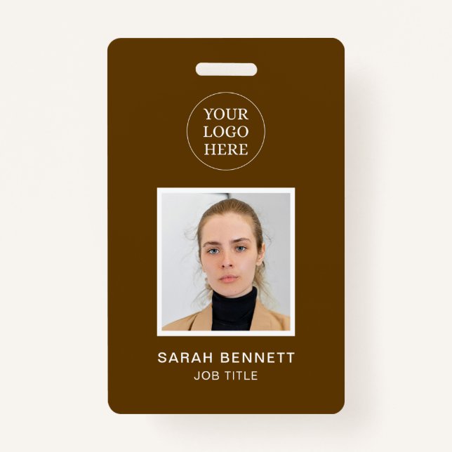 Simple Brown Professional Employee Office Photo ID ID Badge (Front)