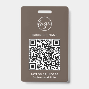 Simple Brown QR Code Employee ID Badge