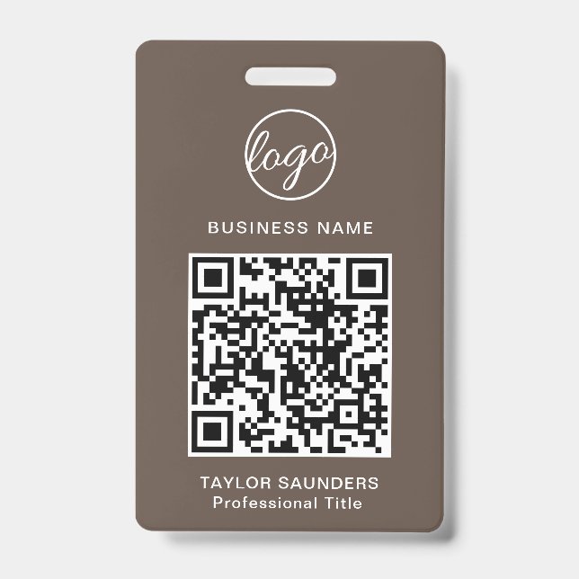 Simple Brown QR Code Employee ID Badge (Front)
