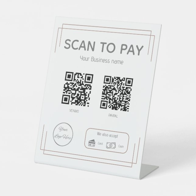 Simple brown white 2 QR codes scan to pay Pedestal Sign (Front)