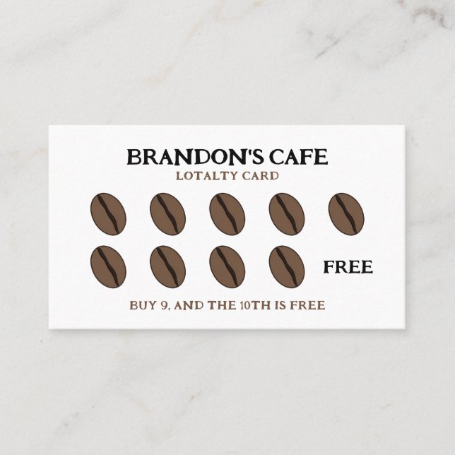 Simple Brown & White Coffee Bean Loyalty Card (Front)