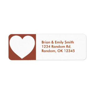 Simple brown white heart return address labels