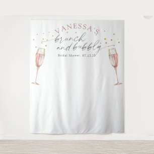 Simple brunch and bubbly bridal shower backdrop tapestry