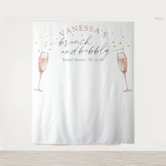 Simple  brunch and bubbly bridal shower backdrop tapestry (Front)