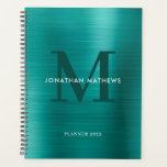 Simple Brushed Metallic Teal Classic Monogram Planner<br><div class="desc">Simple Brushed Metallic Teal Classic Monogram Planner</div>